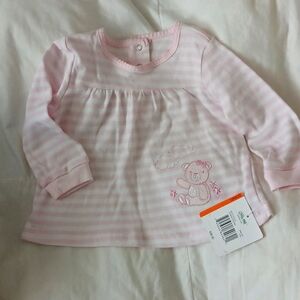 Little me shirt cute veat pri t and stripes white and pink 12 months.
